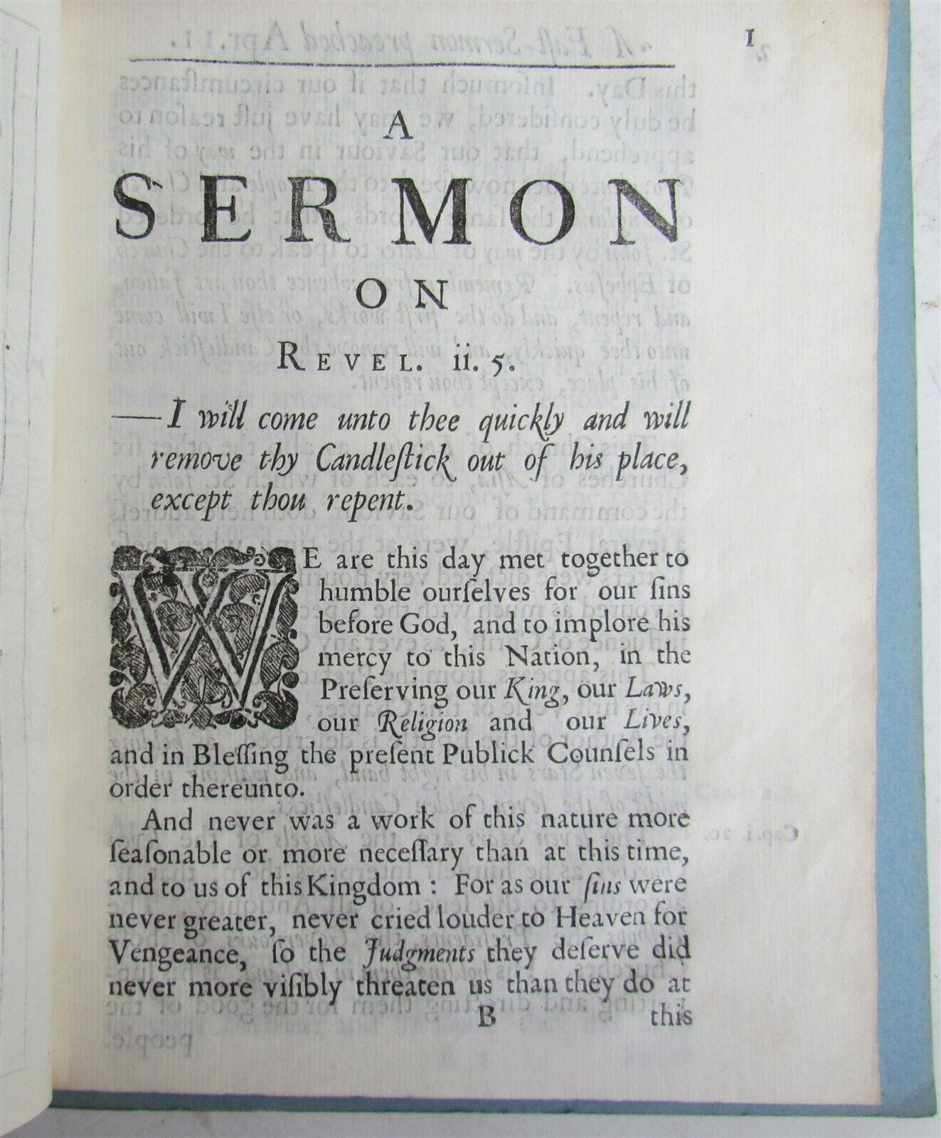 1679 SERMON PREACHED on the DAY of PUBLIC FAST antique in ENGLISH