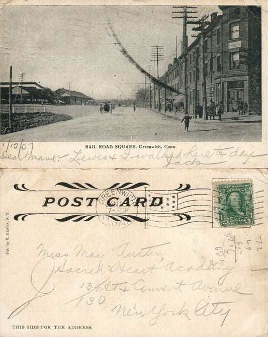 CREENWICH CT RAILROAD SQUARE 1907 ANTIQUE POSTCARD