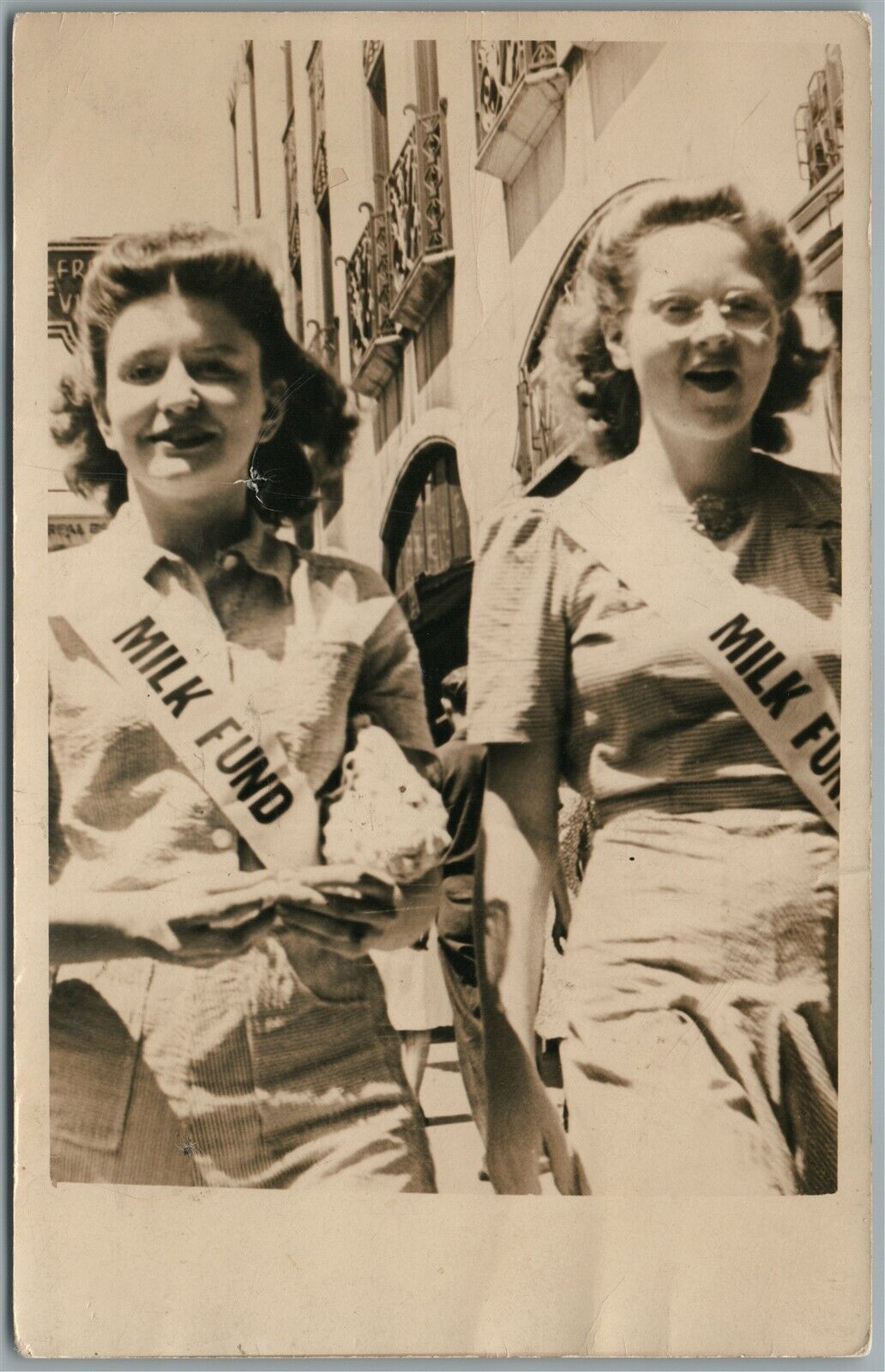MILK FUND GIRLS ANTIQUE REAL PHOTO POSTCARD RPPC