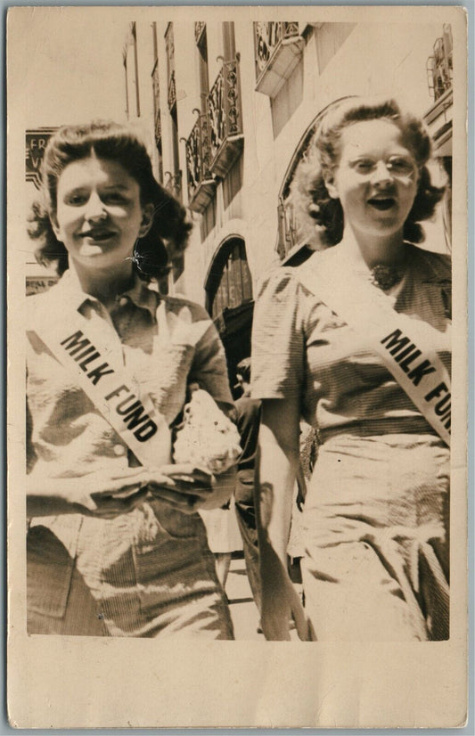 MILK FUND GIRLS ANTIQUE REAL PHOTO POSTCARD RPPC