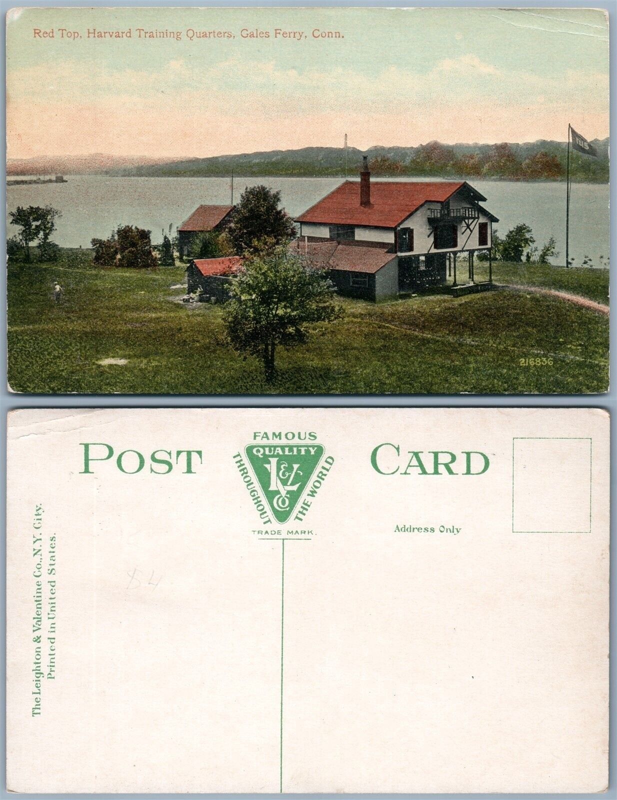 GALES FERRY CT RED TOP HARVARD TRAINING QUARTERS ANTIQUE POSTCARD