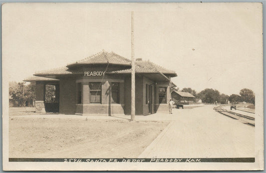 PEABODY KS RAILROAD STATION RAILWAY DEPOT ANTIQUE REAL PHOTO POSTCARD RPPC