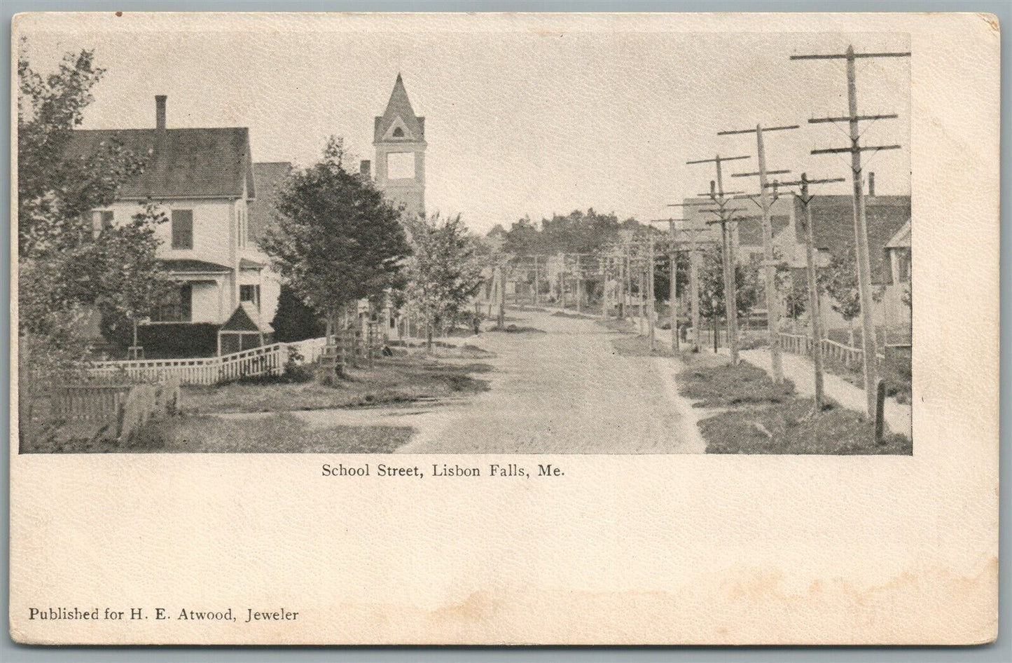 LISBON FALLS ME SCHOOL STREET ANTIQUE POSTCARD