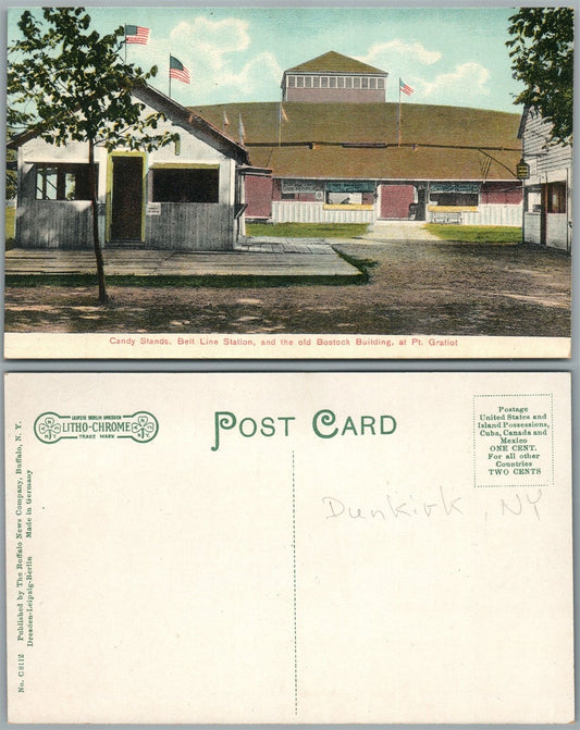 DUNKIRK N.Y. CANDY STANDS BELT LINE STATION AT PT.GRATIOT ANTIQUE POSTCARD