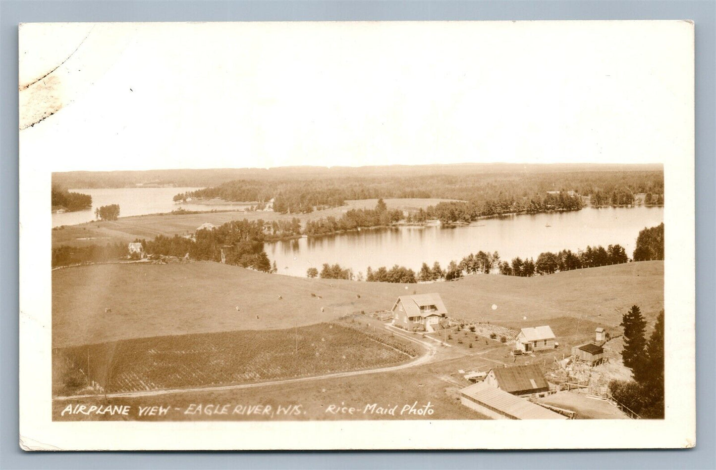 EAGLE RIVER WI AEROPLANE VIEW 1935 VINTAGE REAL PHOTO POSTCARD RPPC