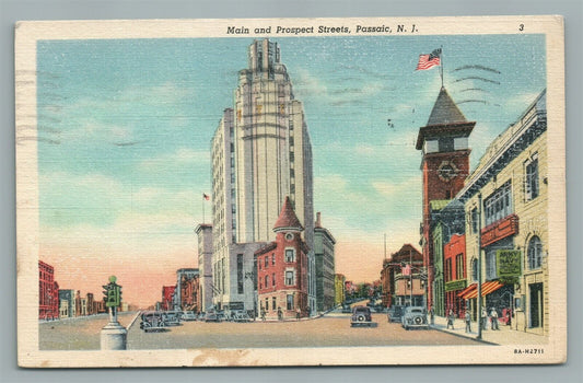 PASSAIC NJ MAIN & PROSPECT STREETS VINTAGE POSTCARD