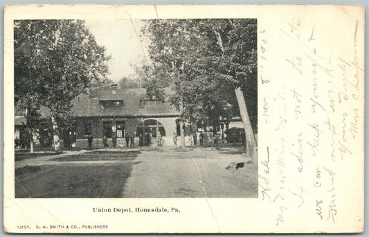 HONESDALE PA RAILROAD DEPOT UNDIVIDED 1906 ANTIQUE POSTCARD railway station