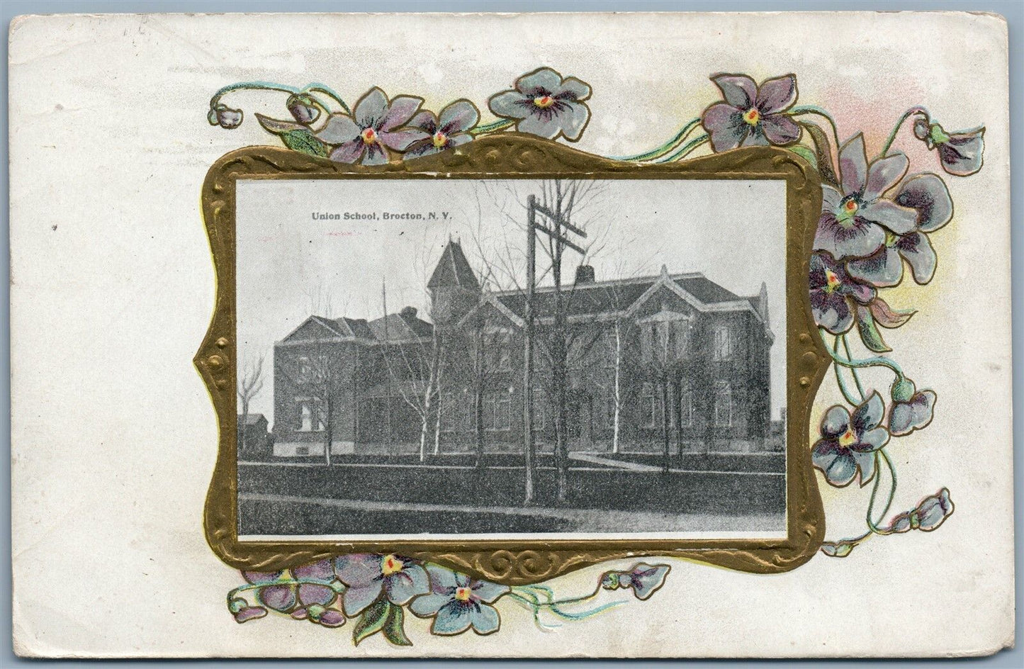 BROCTON NY UNION SCHOOL 1910 ANTIQUE POSTCARD