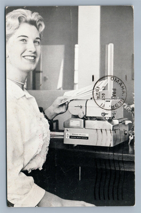 OMAHA NE POSTAGE METER MACHINE PITNEY- BOWES ADVERTISING VINTAGE POSTCARD