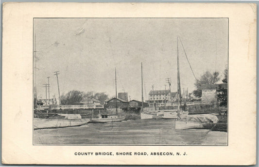 ABSECON NJ COUNTY BRIDGE SHORE ROAD ANTIQUE POSTCARD