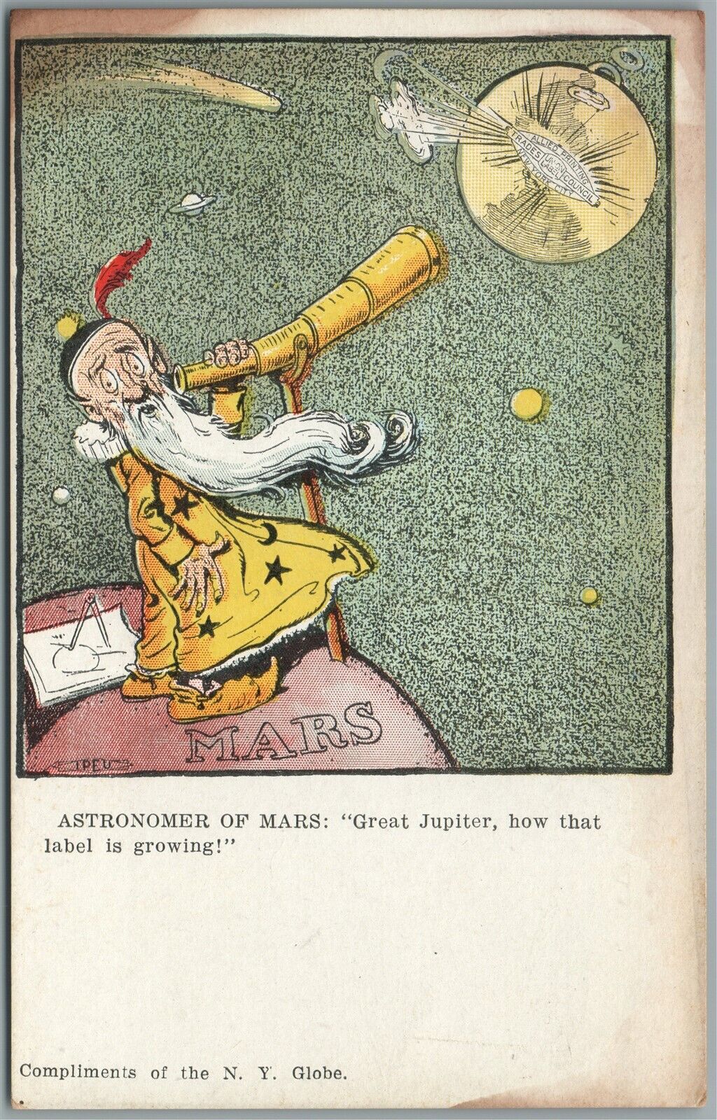 ASTRONOMER of MARS COMIC ANTIQUE POSTCARD