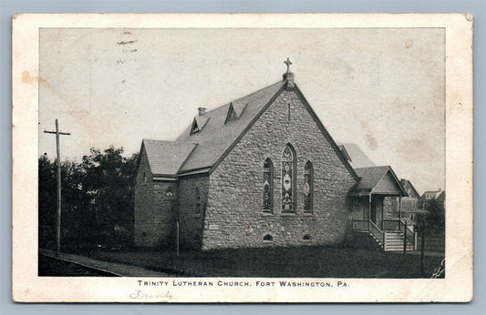 FORT WASHINGTON PA TRINITY LUTHERAN CHURCH 1909 ANTIQUE POSTCARD