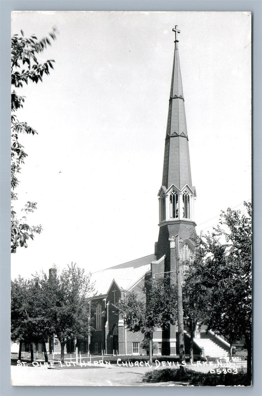 DEVILS LAKE ND ST. OLAF CHURCH VINTAGE REAL PHOTO POSTCARD RPPC