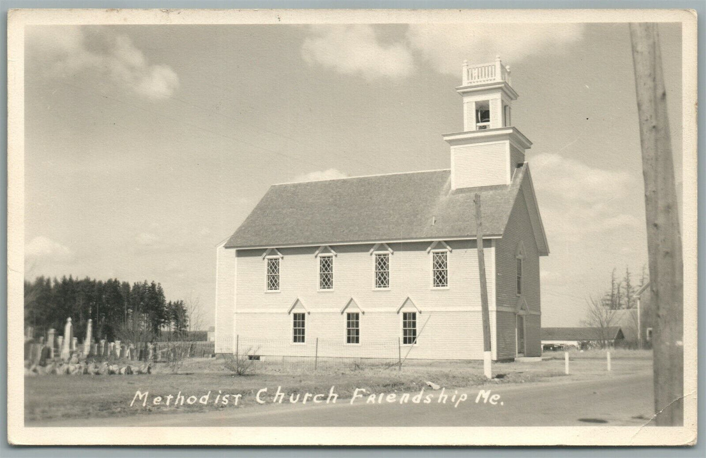 FRIENDSHIP ME METHODIST CHURCH VINTAGE REAL PHOTO POSTCARD RPPC