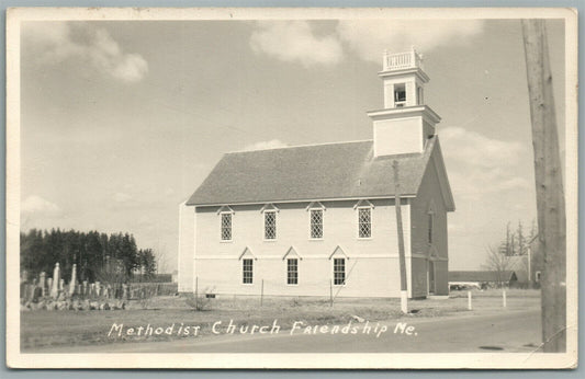 FRIENDSHIP ME METHODIST CHURCH VINTAGE REAL PHOTO POSTCARD RPPC