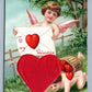 VALENTINE ANTIQUE POSTCARD CUPIDS w/ SILK HEARTS