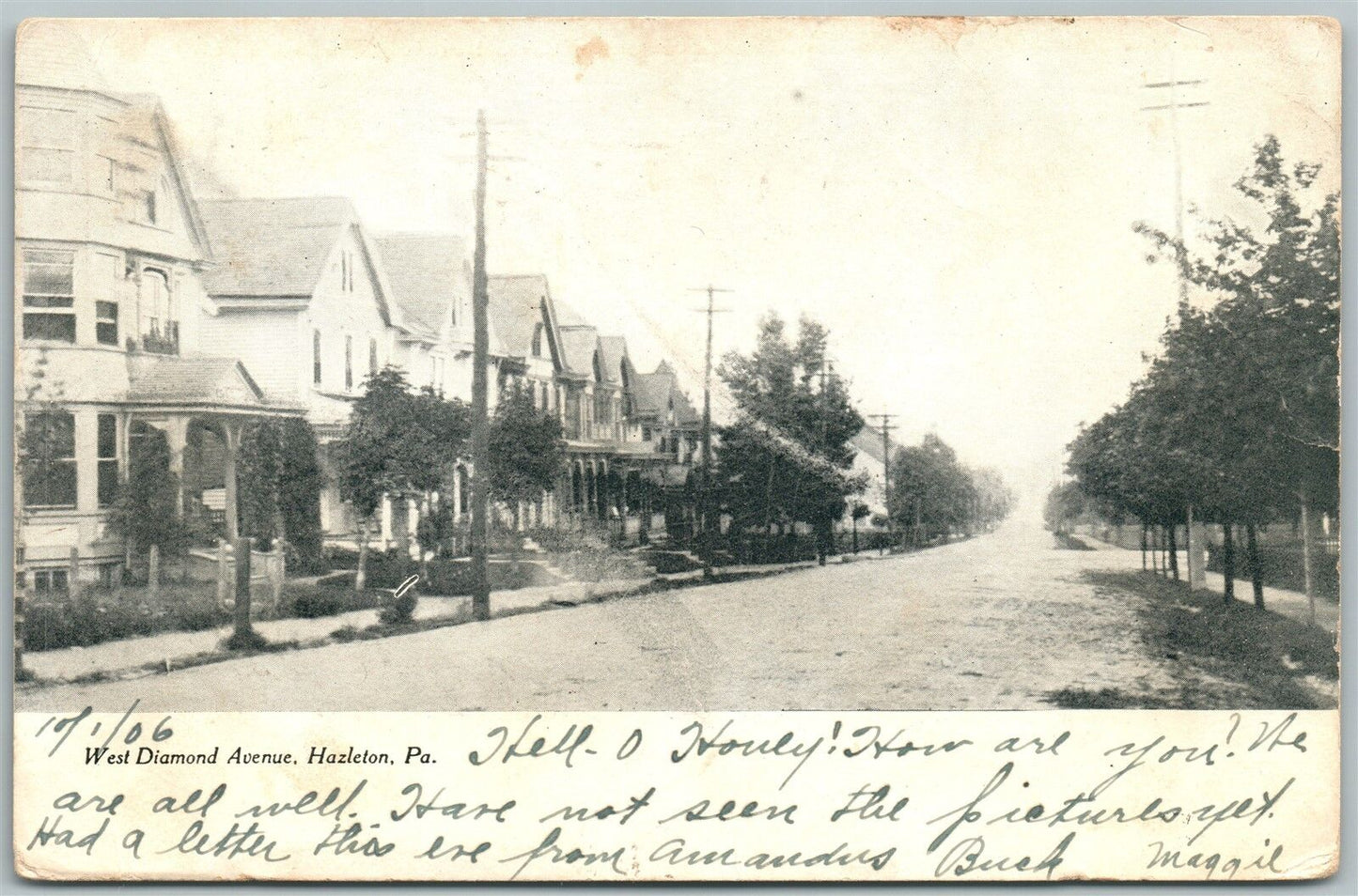 HAZLETON PA WEST DIAMOND AVENUE 1906 UNDIVIDED ANTIQUE POSTCARD