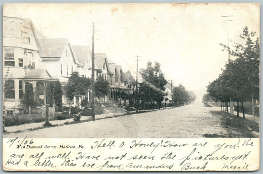 HAZLETON PA WEST DIAMOND AVENUE 1906 UNDIVIDED ANTIQUE POSTCARD