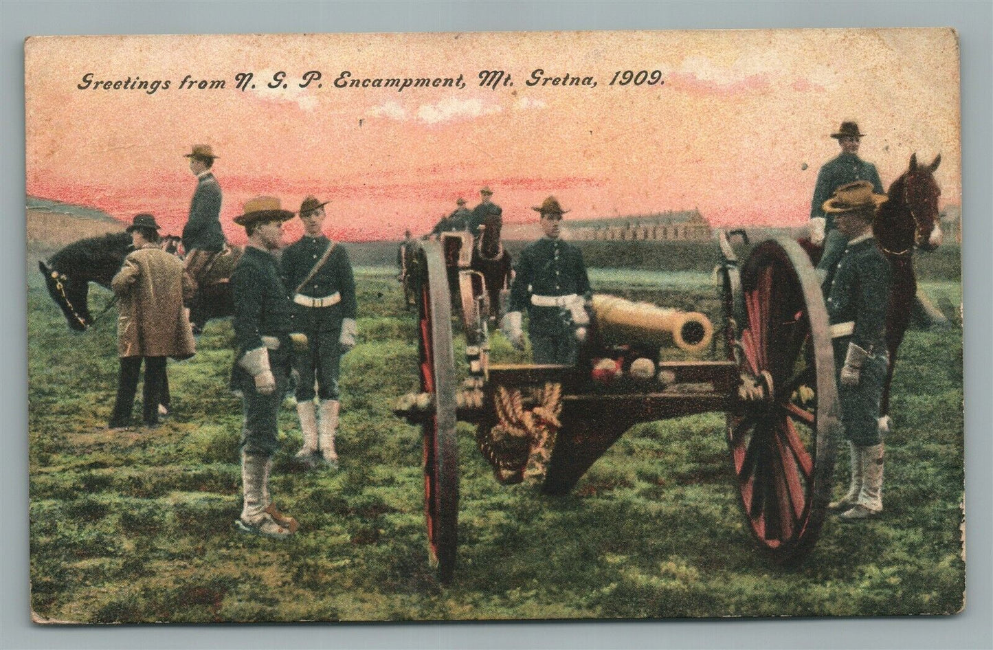 MT. GRETNA PA ARTILLERY CANNON MILITARY ANTIQUE POSTCARD