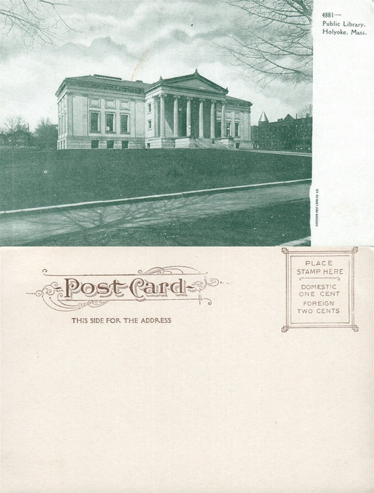 HOLYOKE MA PUBLIC LIBRARY UNDIVIDED ANTIQUE POSTCARD