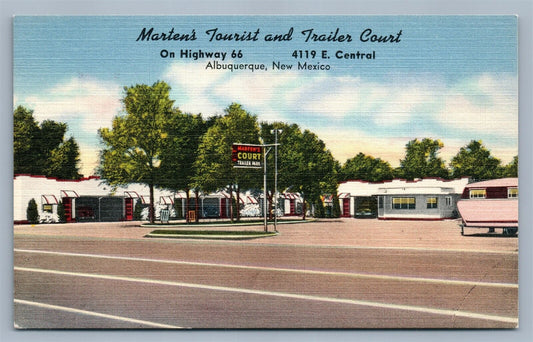 ALBUQUERQUE NM MARTEN'S TOURIST & TRAILER COURT VINTAGE POSTCARD