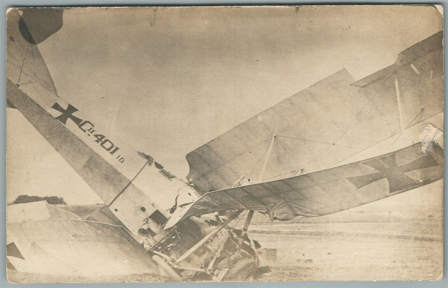 EARLY AVIATION GERMAN AEROPLANE CRUSH ANTIQUE REAL PHOTO POSTCARD