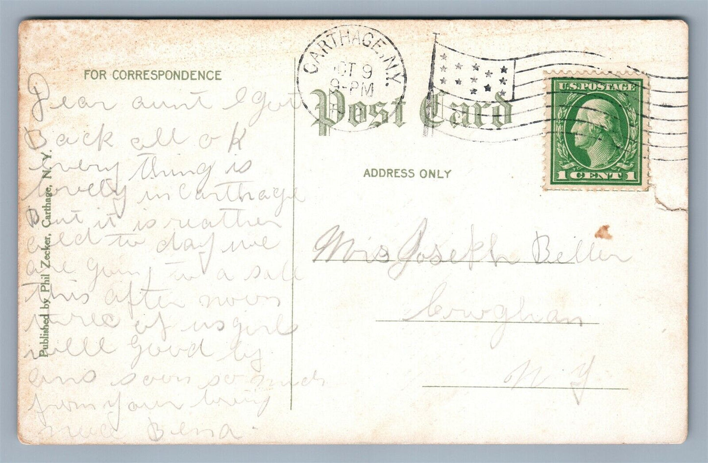 CARTHAGE NY BLACK RIVER BELOW DAM ANTIQUE POSTCARD