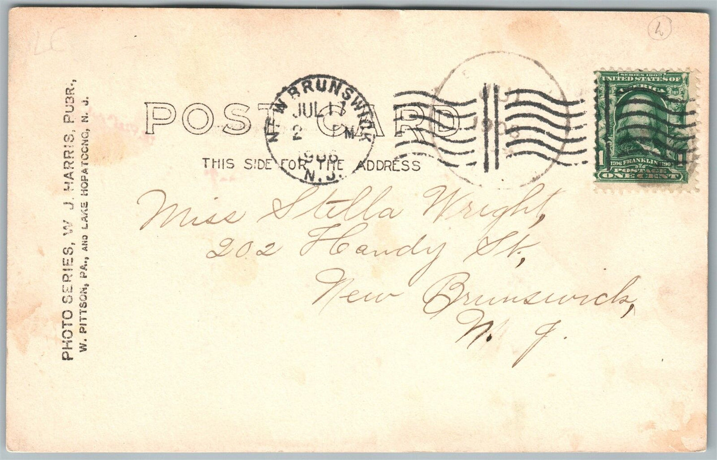 LAKE HOPATCONG VIEW FROM BRESLIN NJ 1906 ANTIQUE REAL PHOTO POSTCARD RPPC