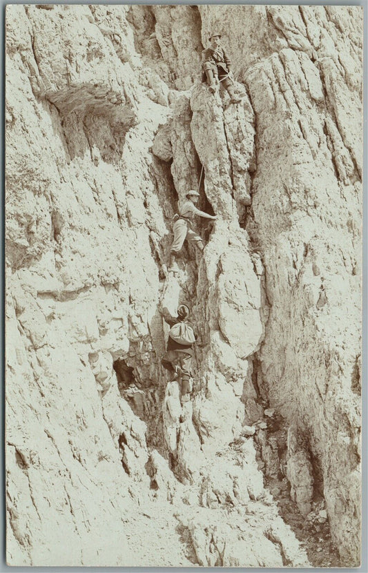 ALPINIST GROUP w/ FEMALE CLIMBER ANTIQUE REAL PHOTO POSTCARD RPPC
