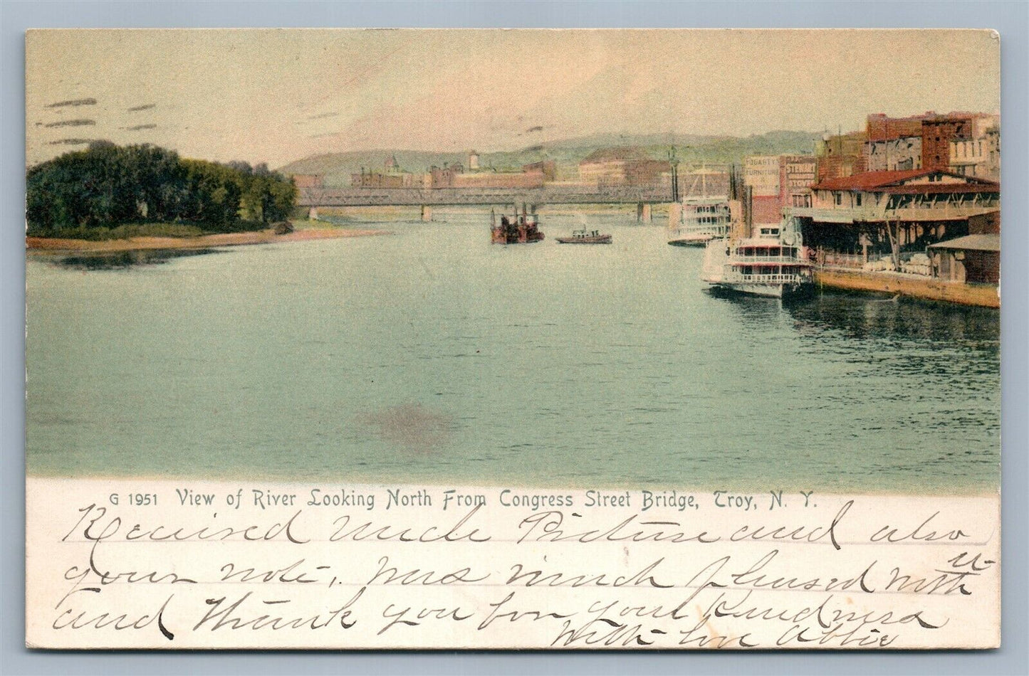 TROY NY VIEW FROM CONGRESS STRET BRIDGE ANTIQUE POSTCARD