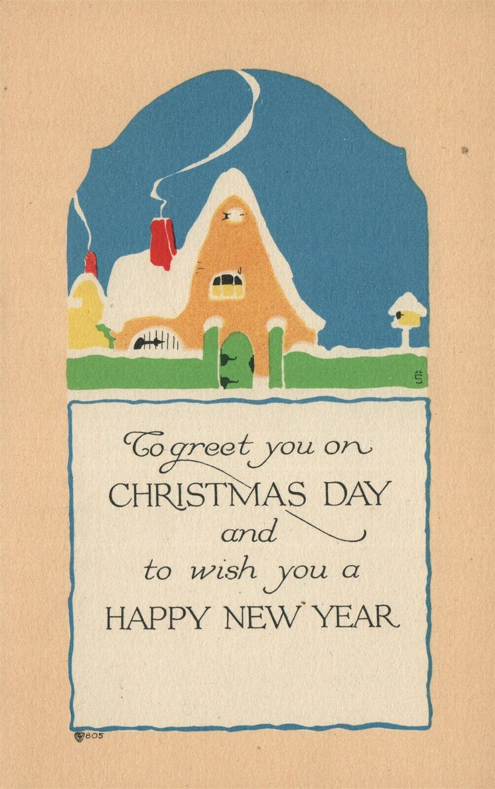 CHRISTMAS GREETINGS & HAPPY NEW YEAR ANTIQUE POSTCARD