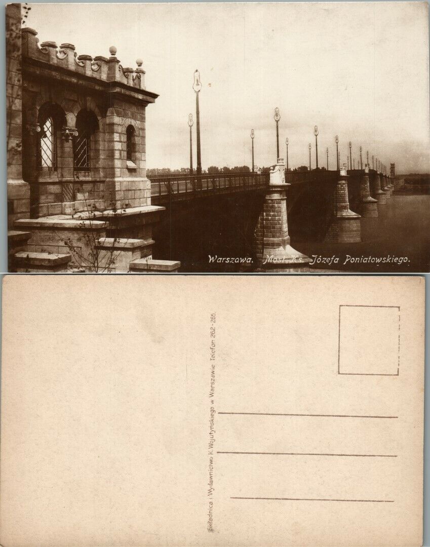 VINTAGE POLISH RPPC REAL PHOTO POSTCARD PRINCE PONIATOWSKY BRIDGE WARSAW POLAND