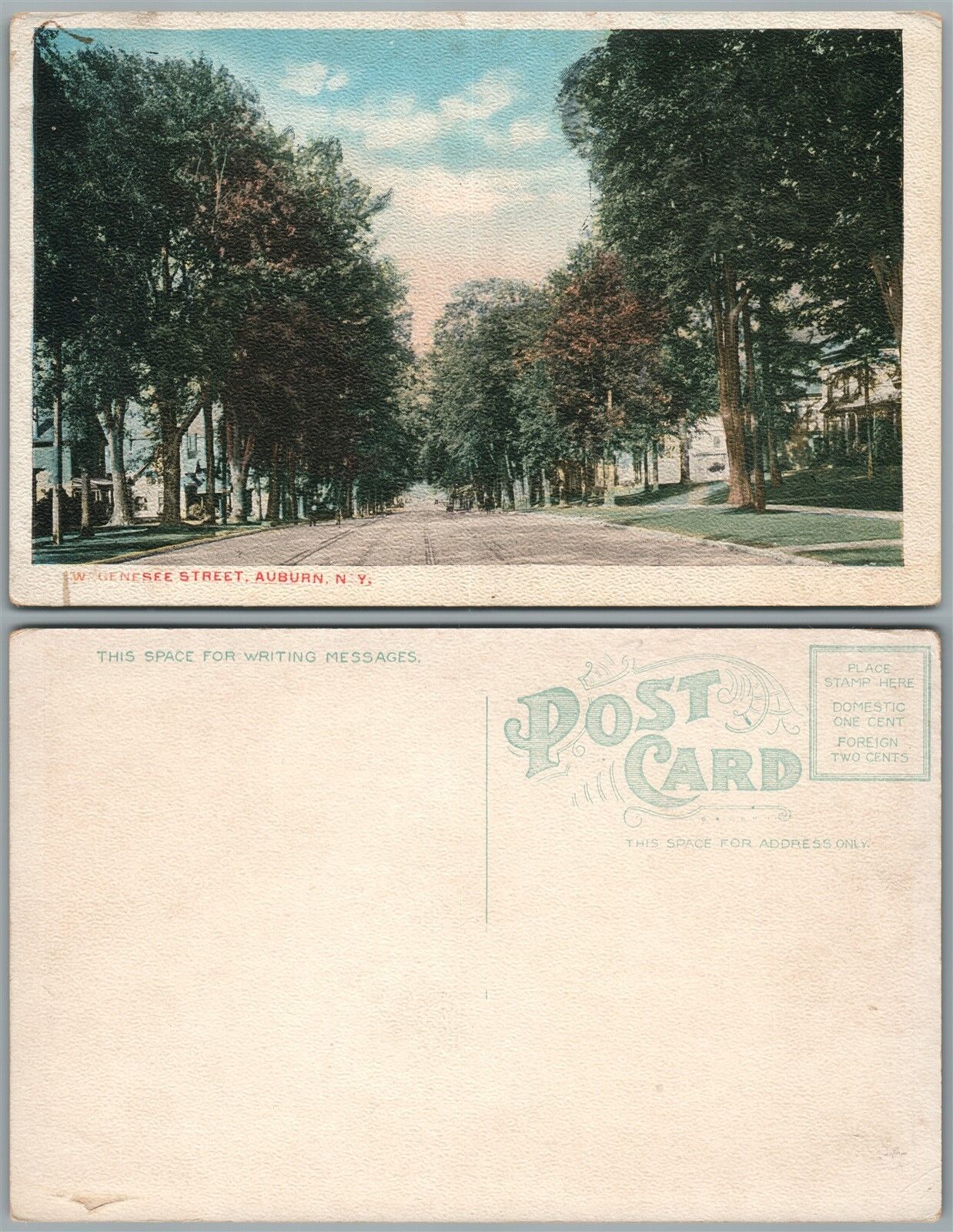 AUBURN N.Y. W.GENESEEE STREET ANTIQUE POSTCARD