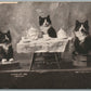 CATS AT THE TEA TABLE ANTIQUE POSTCARD