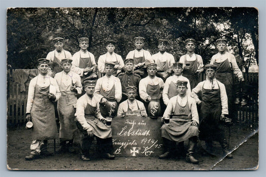 GERMAN SOLDIERS 1915 ANTIQUE REAL PHOTO POSTCARD RPPC DRINKING BOOTS CLEANING