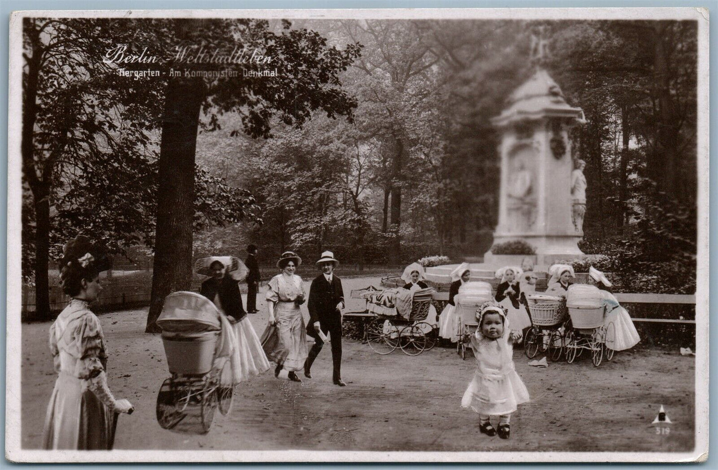 ANTIQUE REAL PHOTO PHOTOMONTAGE POSTCARD RPPC BABY IN THE PARK