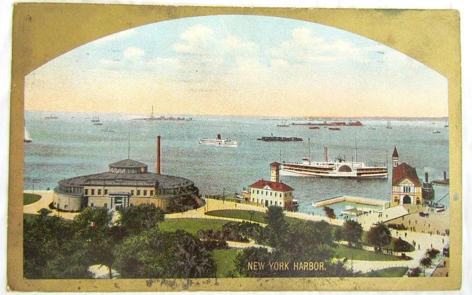 NEW YORK HARBOR N.Y.  ANTIQUE 1909 POSTCARD