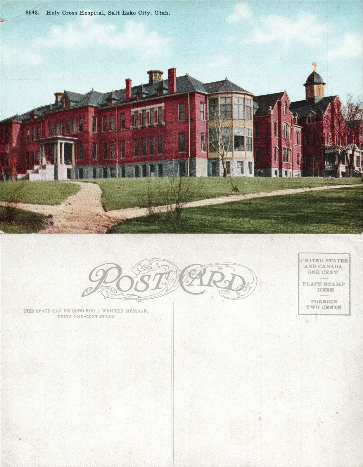 SALT LAKE CITY UTAH HOLY CROSS HOSPITAL ANTIQUE POSTCARD