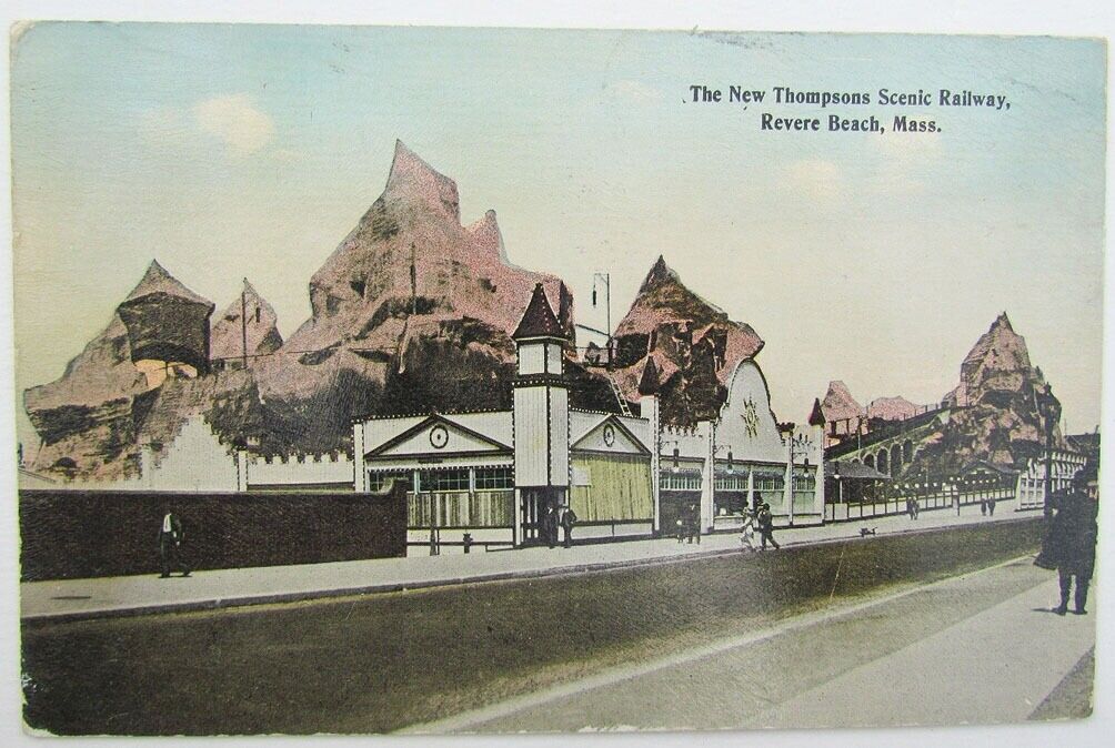 1918 VINTAGE POSTCARD NEW THOMPSONS SCENIC RAILWAY REVERE BEACH MA railroad