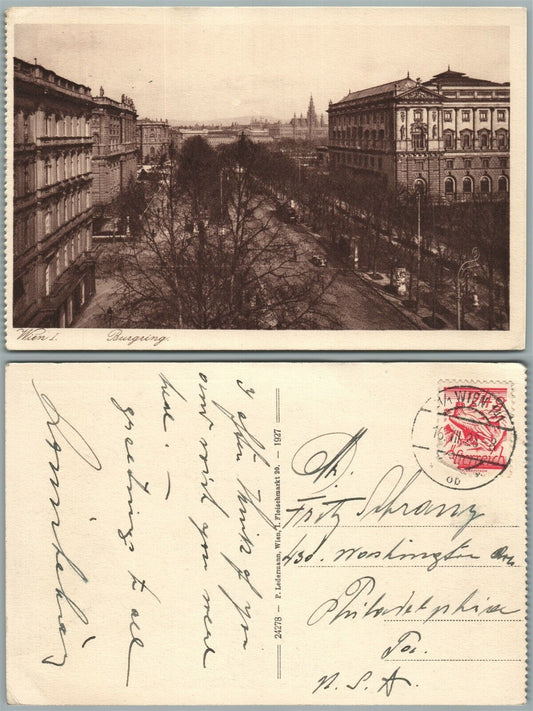 WIEN AUSTRIA BURGRING 1929 ANTIQUE POSTCARD w/ STAMP