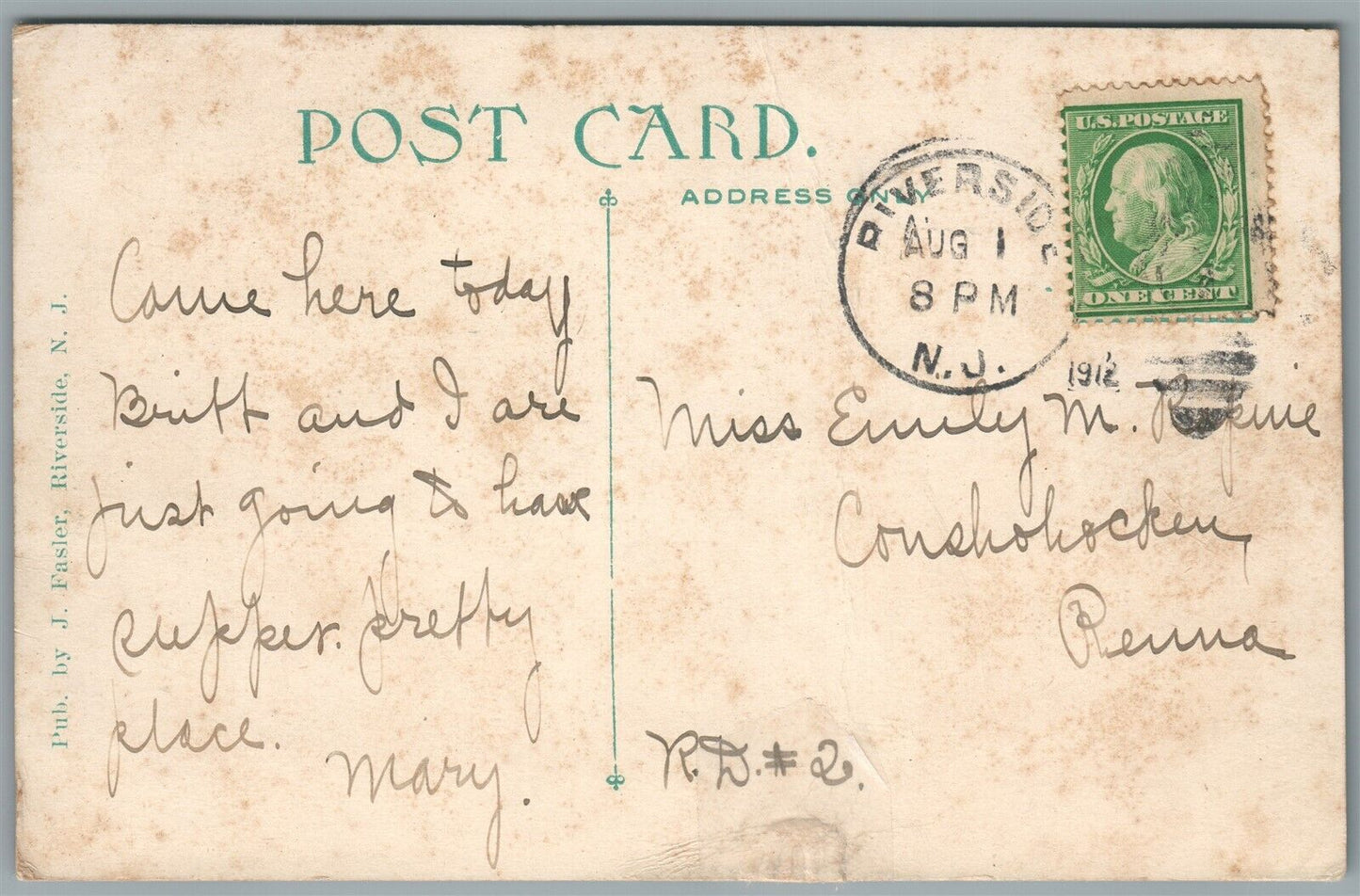 RIVERSIDE NJ BRIDGEBORO STREET ANTIQUE POSTCARD