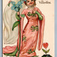 VALENTINE ANTIQUE POSTCARD LADY OF FORGET-ME-NOT