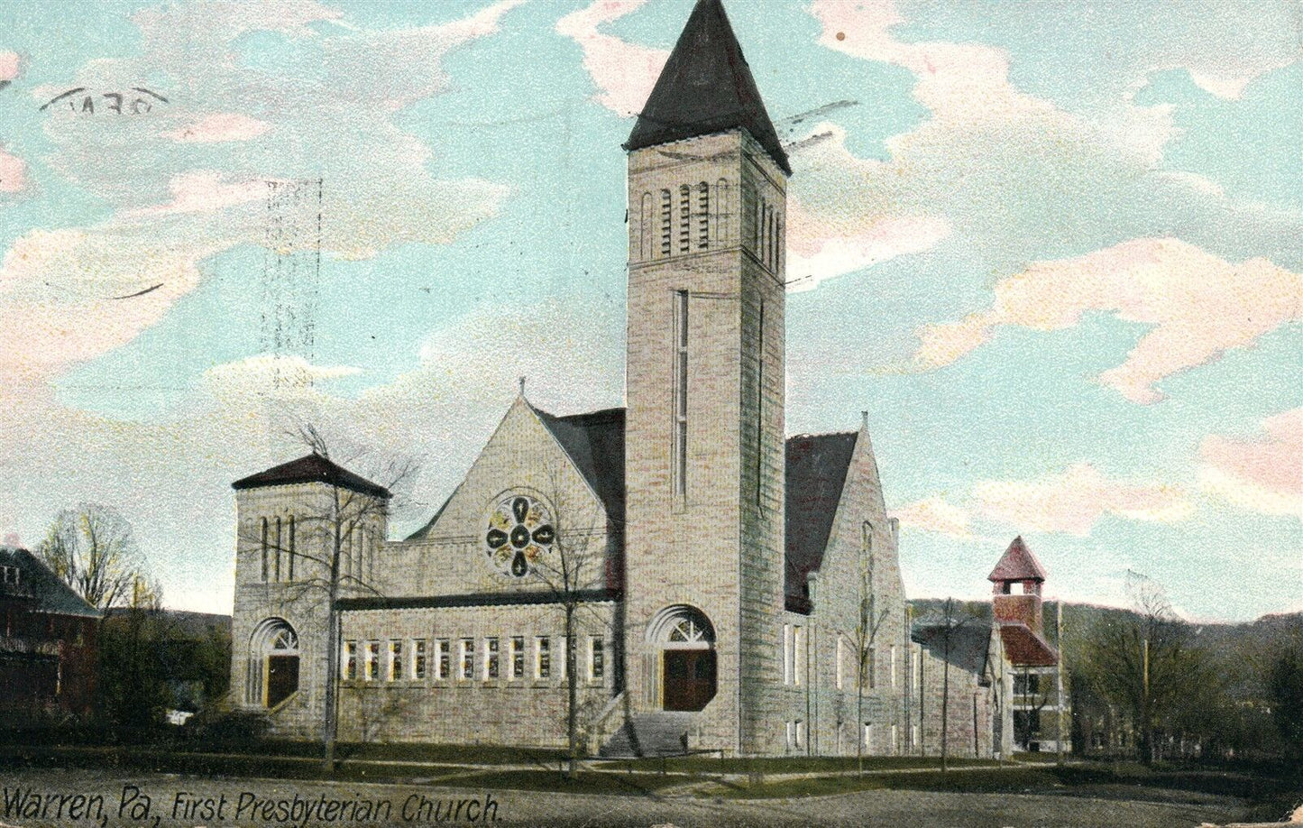WARREN PA FIRST PRESBYTERIAN CHURCH 1910 ANTIQUE POSTCARD