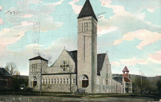 WARREN PA FIRST PRESBYTERIAN CHURCH 1910 ANTIQUE POSTCARD