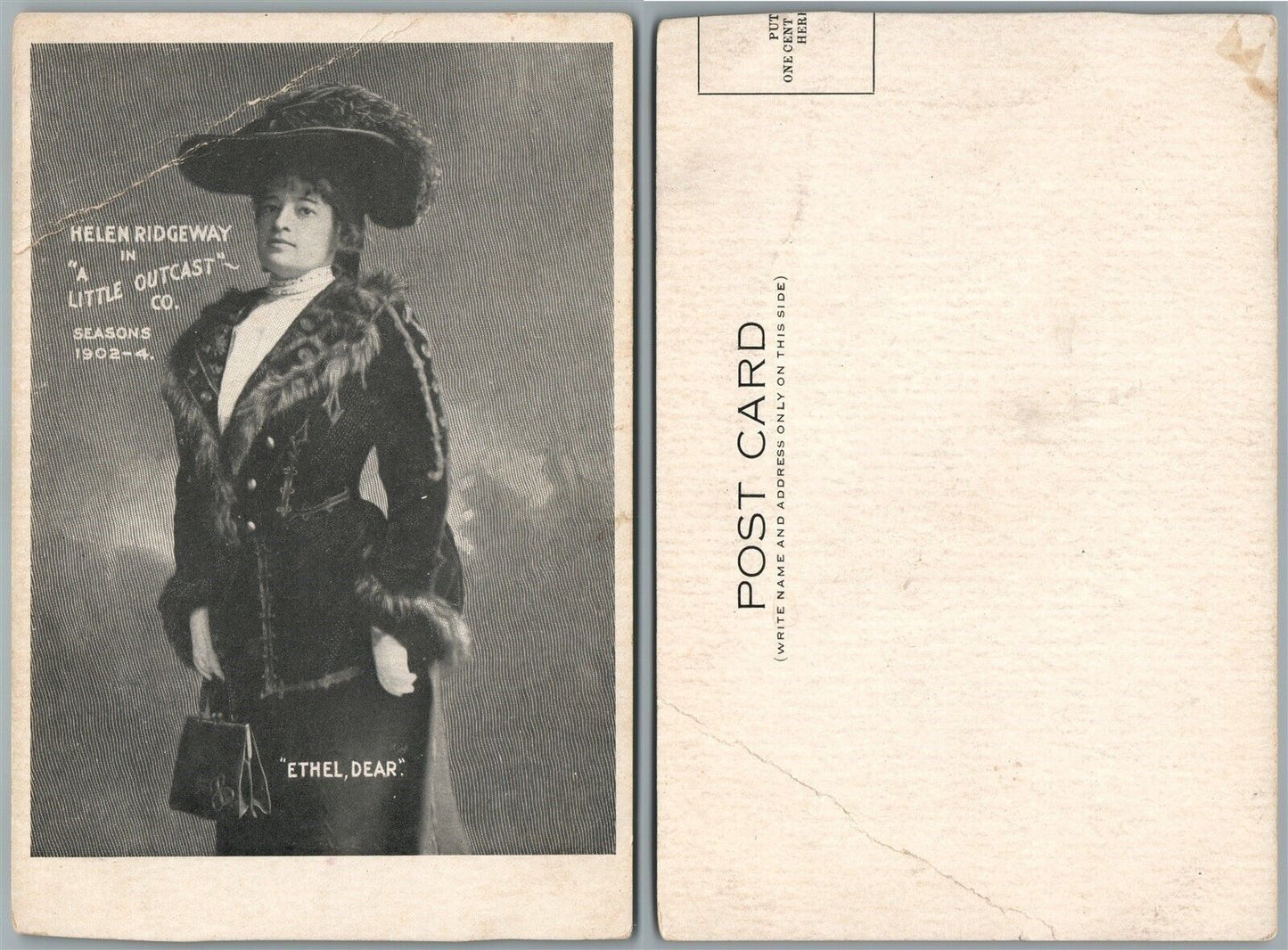 HELEN RIDGEWAY IN LITTLE OUTCAST 1904 ANTIQUE POSTCARD