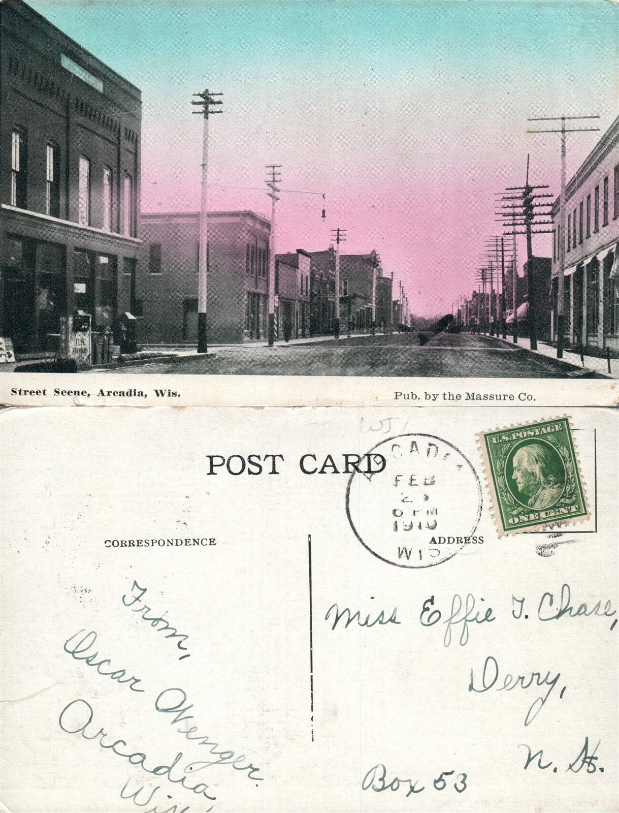 ARENDIA WIS. STREET SCENE 1910 ANTIQUE POSTCARD