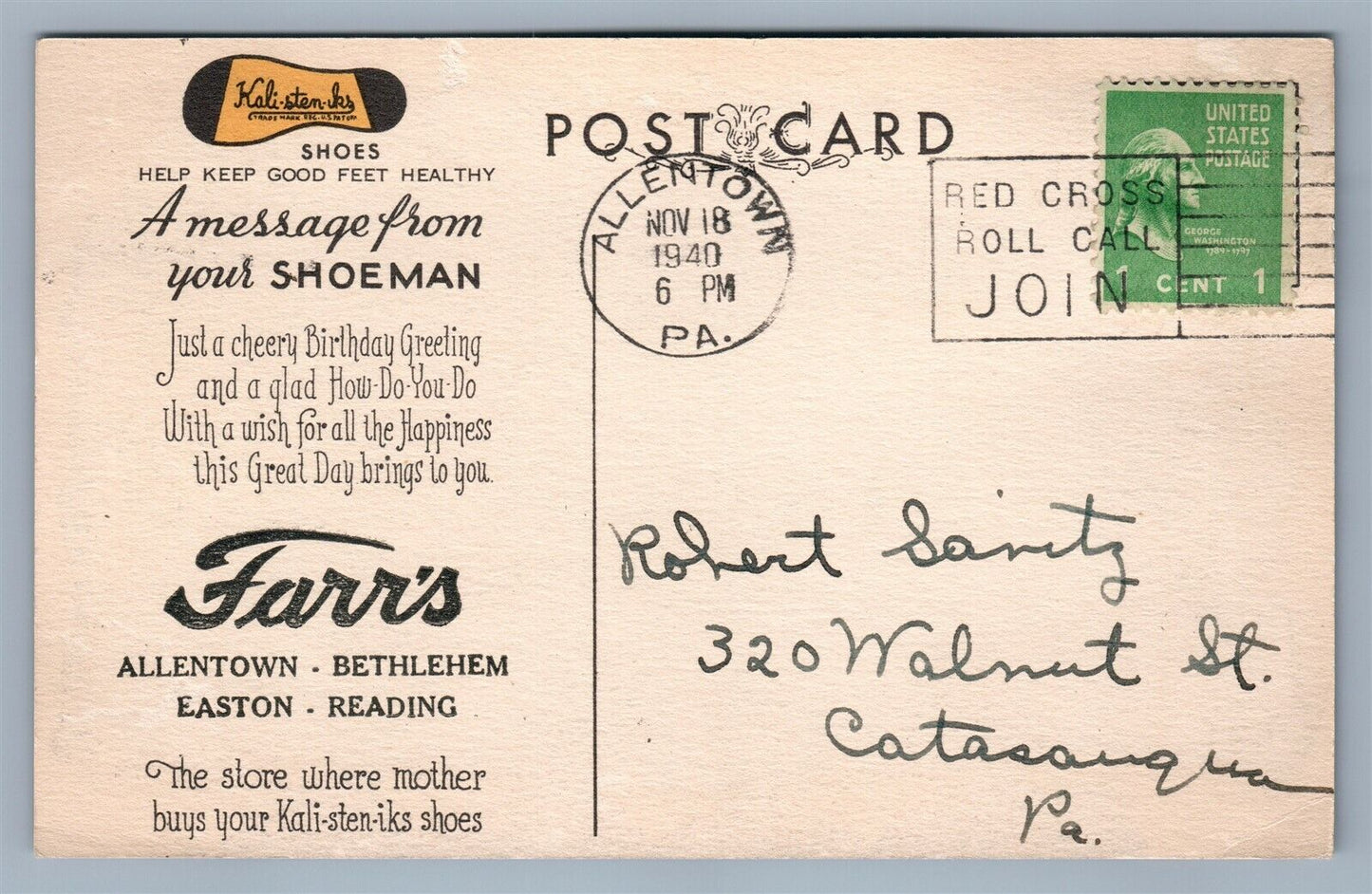 ALLENTOWN BETHLEHEM EASTON READING SHOEMAN ADVERTISING VINTAGE POSTCARD