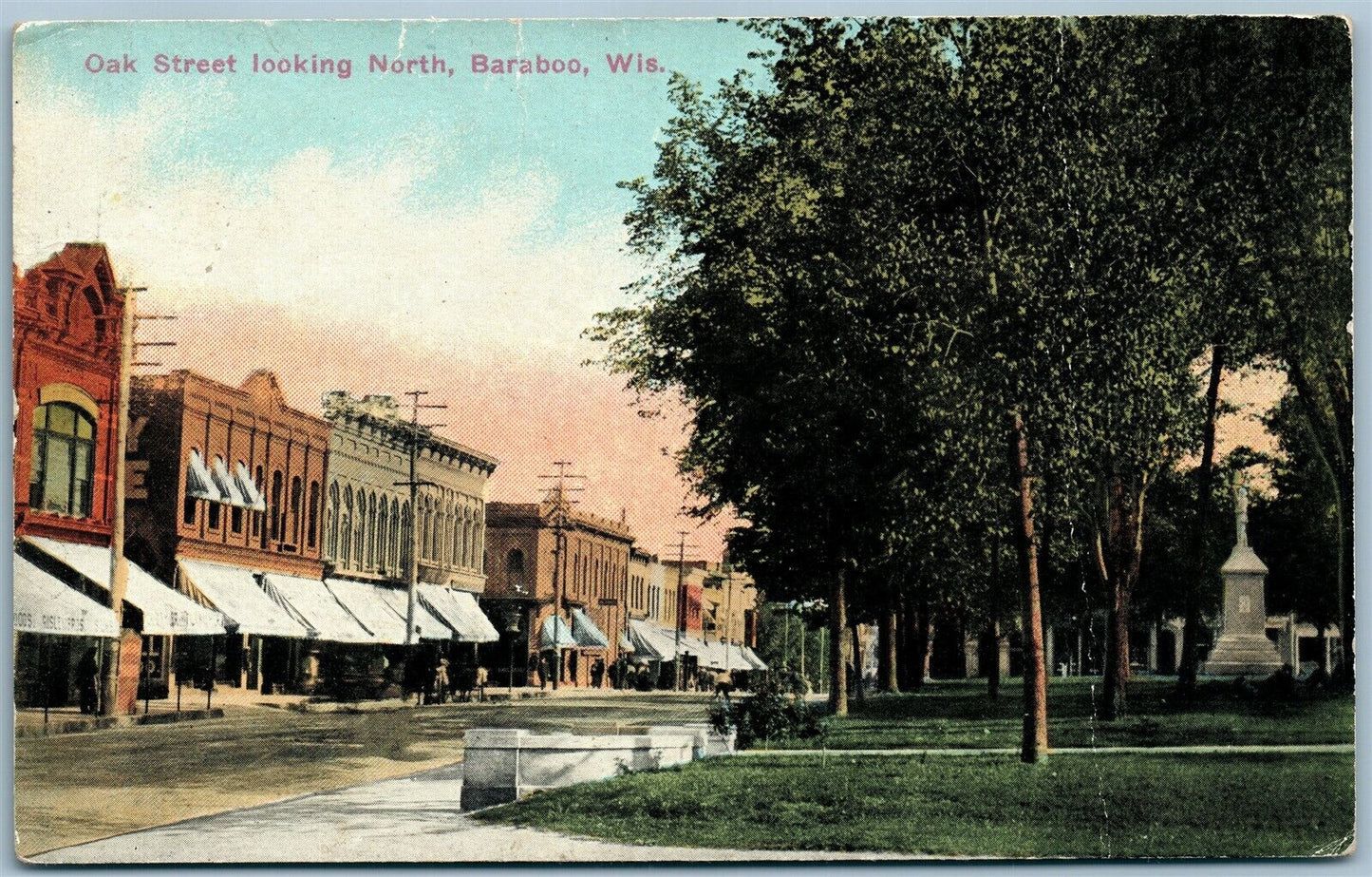 BARABOO WI OAK STREET ANTIQUE POSTCARD