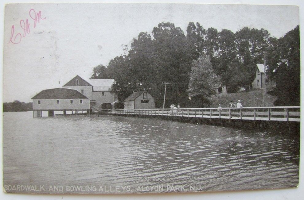 ALCYON PARK NJ BOARDWALK & BOWLING ALLEYS ANTIQUE 1906 UNDIVIDED POSTCARD