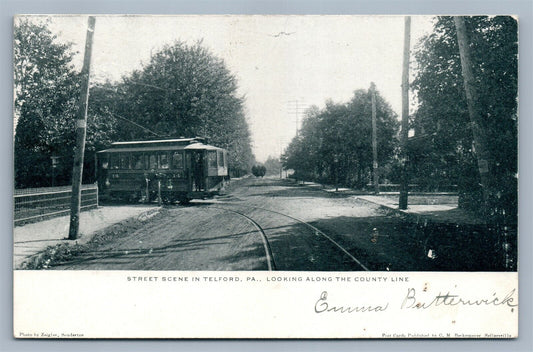 TELFORD PA RAILROAD STATION & STREET SCENE ANTIQUE DOUBLE SIDED POSTCARD railway